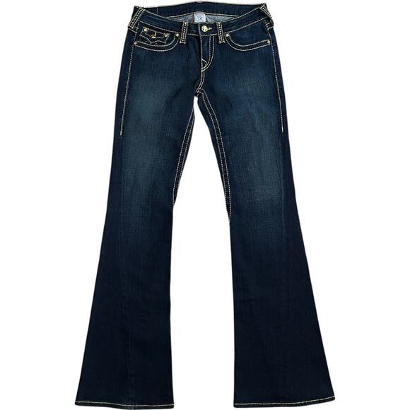 True Religion Y2K Swarovski Crystal Dark Wash Flare Disco Joey Big T Jeans - Picture 3 of 8
